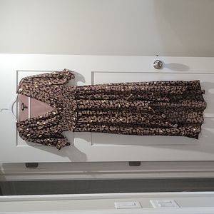 EXPRESS - Animal Print Smocked Waist Midi Dress